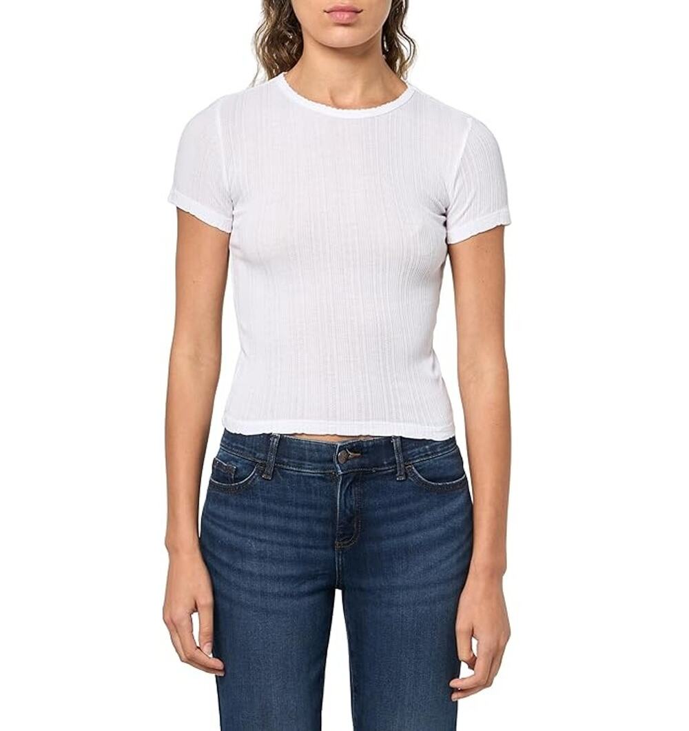 Velvet by Graham & Spencer Women White Textured Knit Enati Crewneck Tee Size S